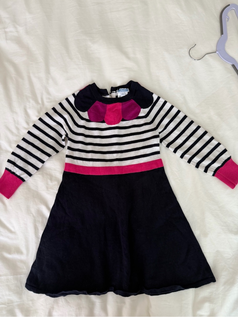 Jacadi Black & White Striped Knit Dress with Pink Accents